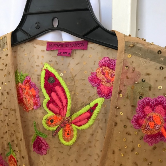 Vintage Matthew Williamson Sequin Neon 🦋 Butterflies sheer top RARE Sm/petite - Picture 4 of 9